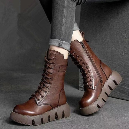 Retro Boots For Women Lace-up Shoes Autumn And Winter Versatile High Top Buckle British Boots