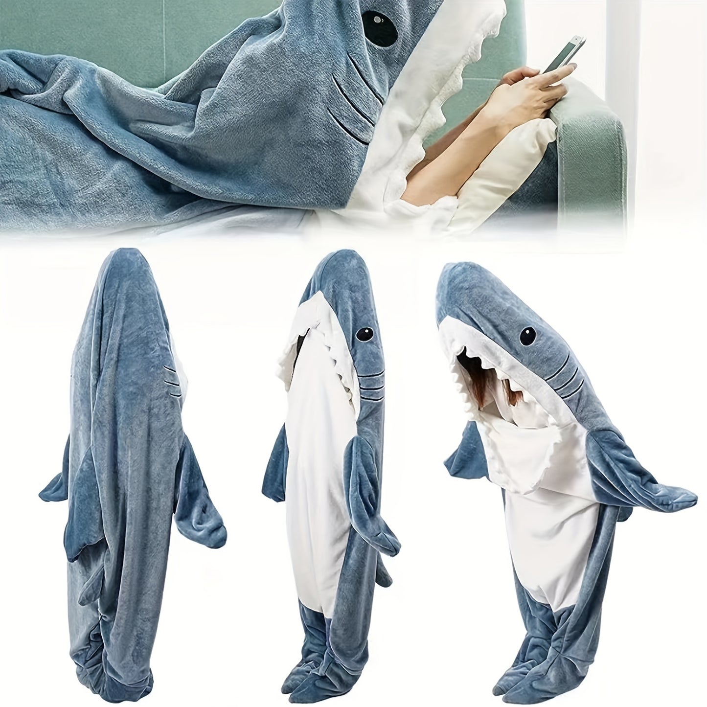 Shark Onesie Blanket For Adults, Shark Blanket Hoodie, Shark Blanket Super Soft Cozy Flannel, Boys Girls Cosplay Costume Sleeping Bag For Night