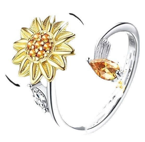 Relieve Stress Copper Micro Inlay Sunflower Spinning Ring