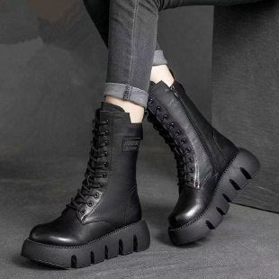 Retro Boots For Women Lace-up Shoes Autumn And Winter Versatile High Top Buckle British Boots