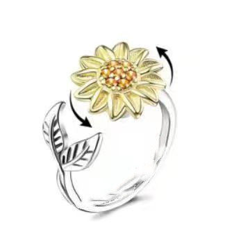 Relieve Stress Copper Micro Inlay Sunflower Spinning Ring