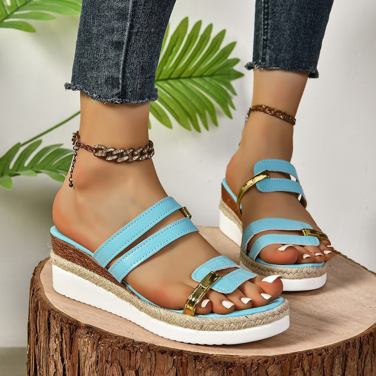 Summer Colorblock Wedge Sandals